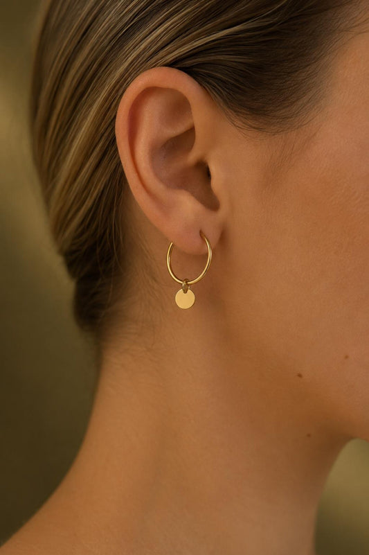 INSTINCT - 14k Gold Filled Hoops · 16mm · Coin Dangling Charm Earrings