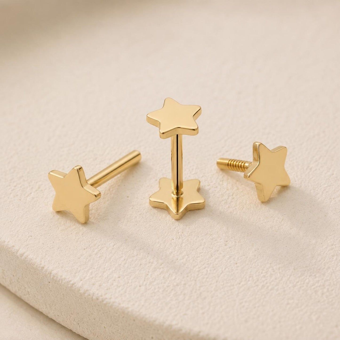 14K Gold Filled Flat Back Studs · Star Heart Smiley Flower · Earrings for Kids Hypoallergenic