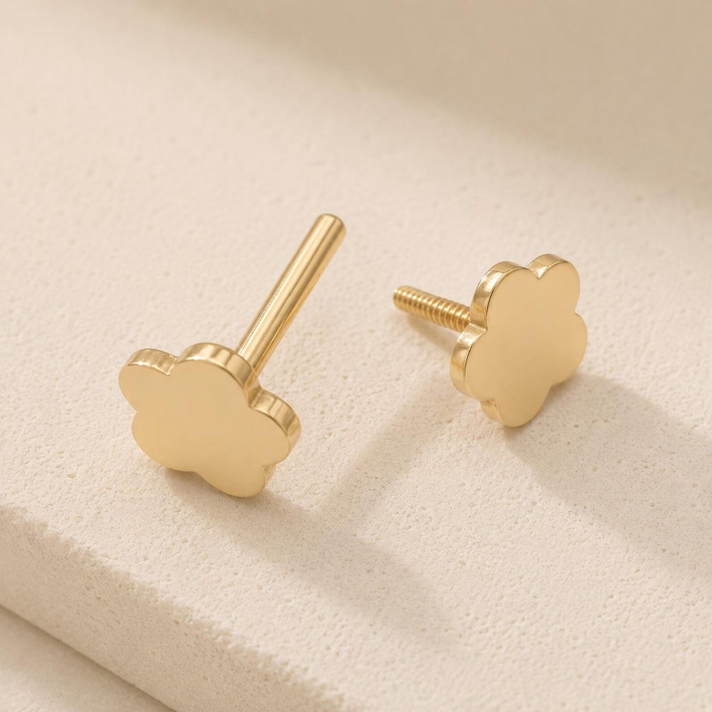 14K Gold Filled Flat Back Studs · Star Heart Smiley Flower · Earrings for Kids Hypoallergenic