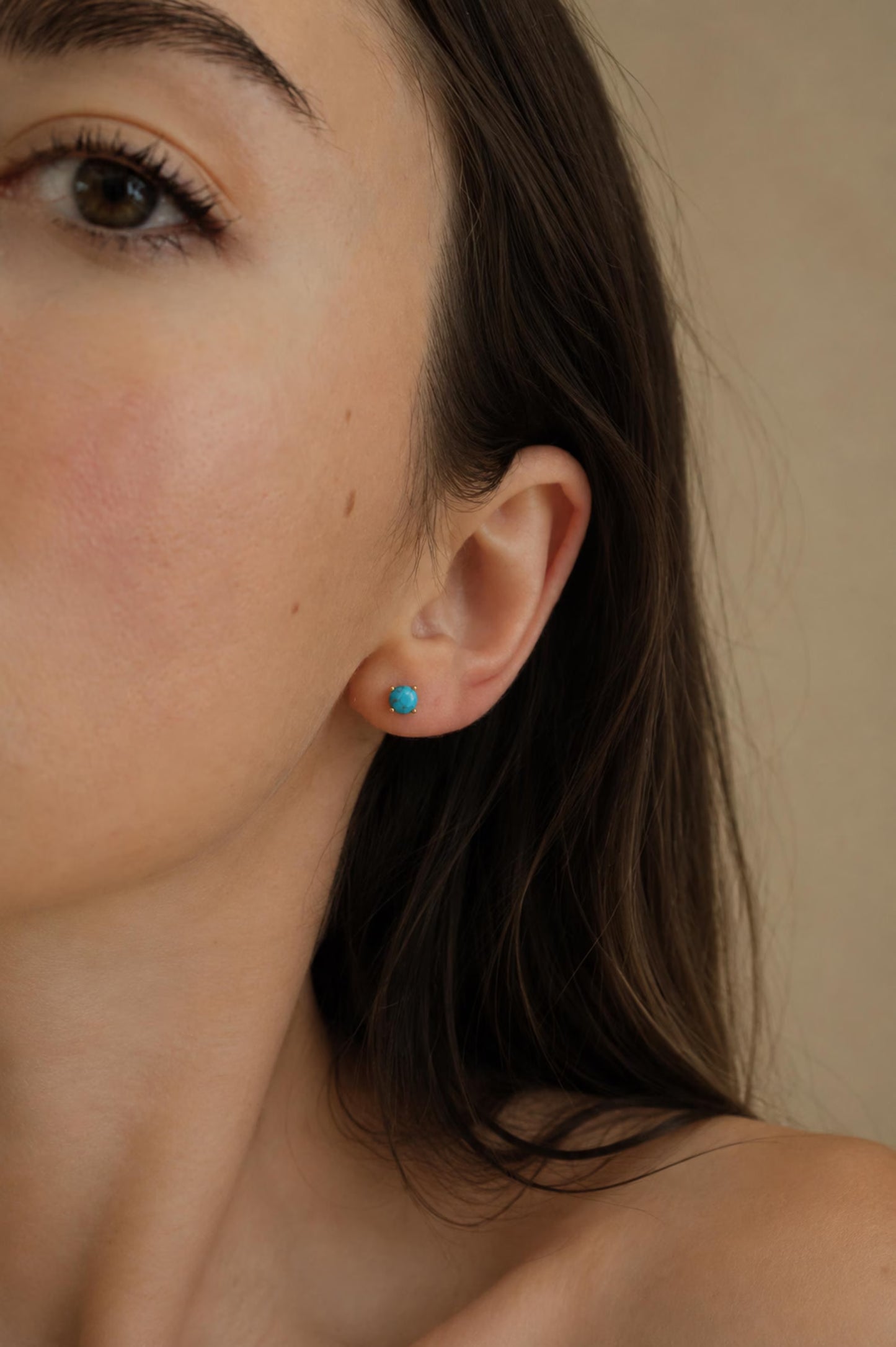 Turquoise Gemstone 925 Sterling Silver Gold Plated Blue Round Earrings · Dainty Turquoise Stud Earrings