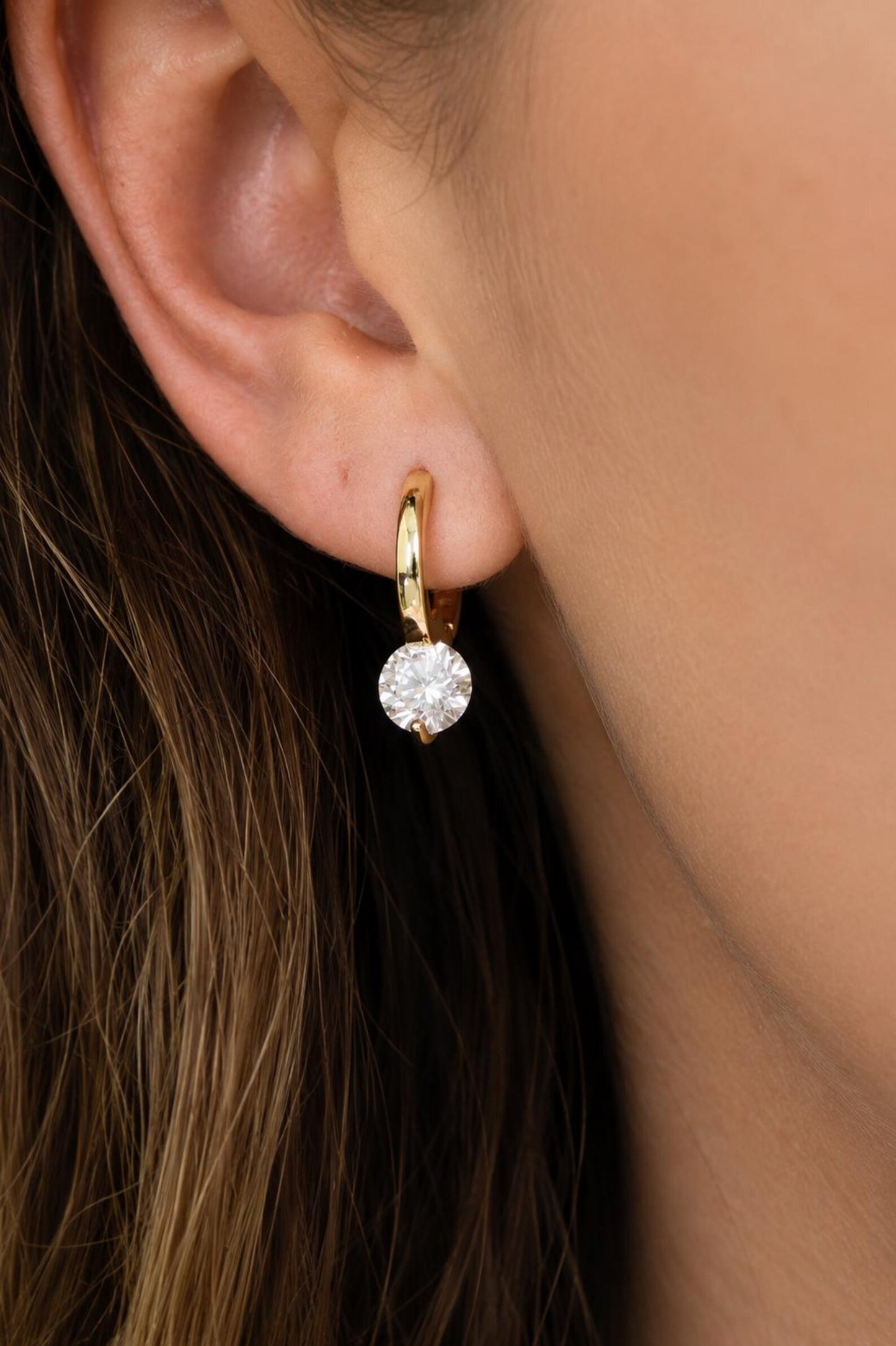 Certified VVS1 Moissanite Huggie Hoop Earrings ∙ Round Cut Diamond-Look Earrings