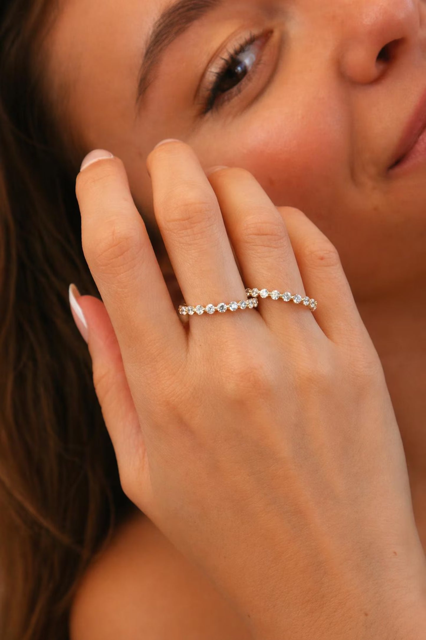 925 Full Eternity Diamond Band Ring  · Round Brilliant Cut · Anniversary Engagement Thick Gold Ring · Classic Stackable Ring · Comfort Fit