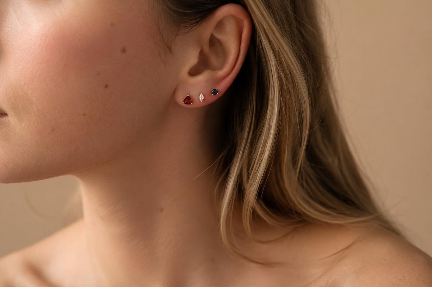 Tiny 18k Gold Studs Earrings AAAAA Zirconia · Birthstone Gemstones Earrings