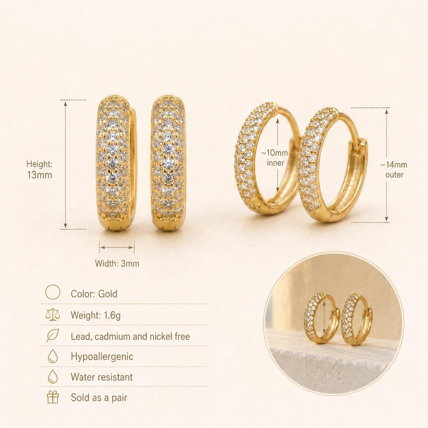 Pave Diamond Hoops ∙ 18k Gold 925 Sterling Silver ∙ 10mm