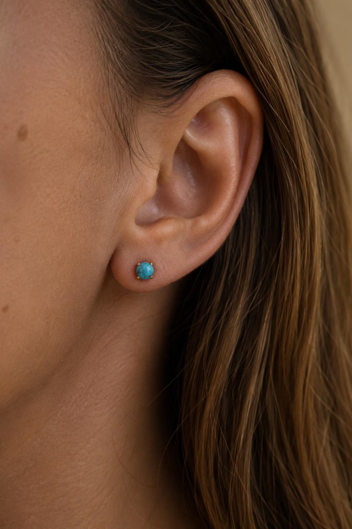 Turquoise Gemstone 925 Sterling Silver Gold Plated Blue Round Earrings · Dainty Turquoise Stud Earrings