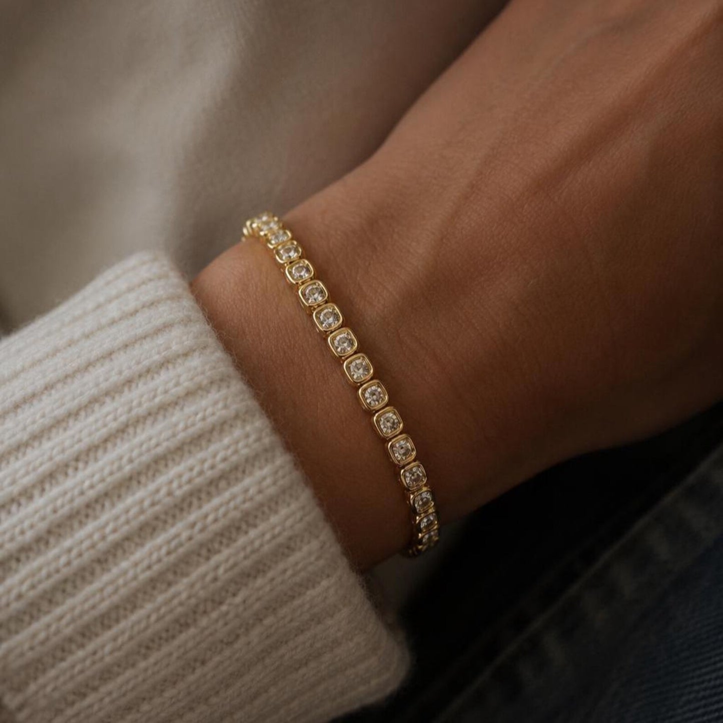 18k Gold Plated Square Tennis Bracelet for Women