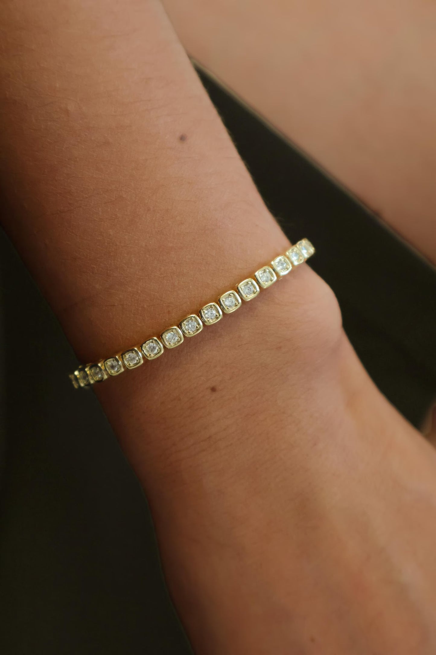 18k Gold Plated Square Tennis Bracelet for Women
