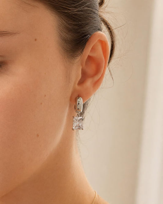 EMMA Earrings in Silver Plated ∙ Emerald Cut Earrings ∙ Sparkling Drop Earrings