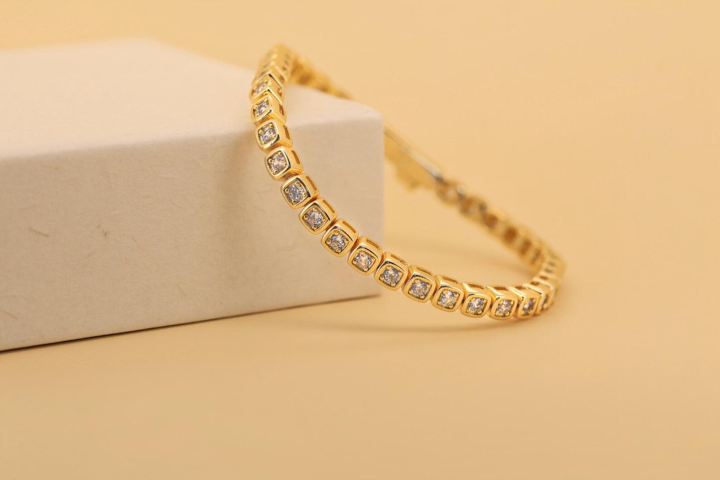 18k Gold Plated Square Tennis Bracelet for Women