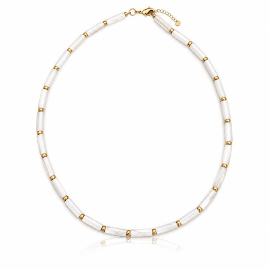 Natural Shell Beaded Necklace in 14k Gold Filled For Women · Gold Strand Necklace White Gem