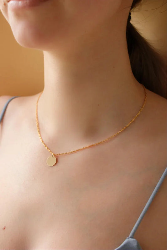 NOA - 14K Gold Filled Hammered Necklace ∙ Gold Coin Charm ∙ Minimalist Gold Chain ∙ Handmade in Canada ∙ Strength necklace