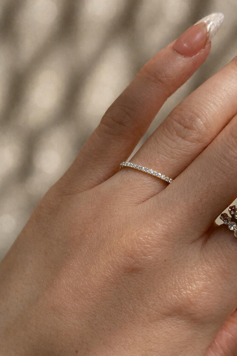 Paved Diamond Eternity Band Ring in 925 Sterling Silver 18k Gold