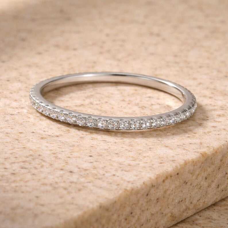 Paved Diamond Eternity Band Ring in 925 Sterling Silver 18k Gold