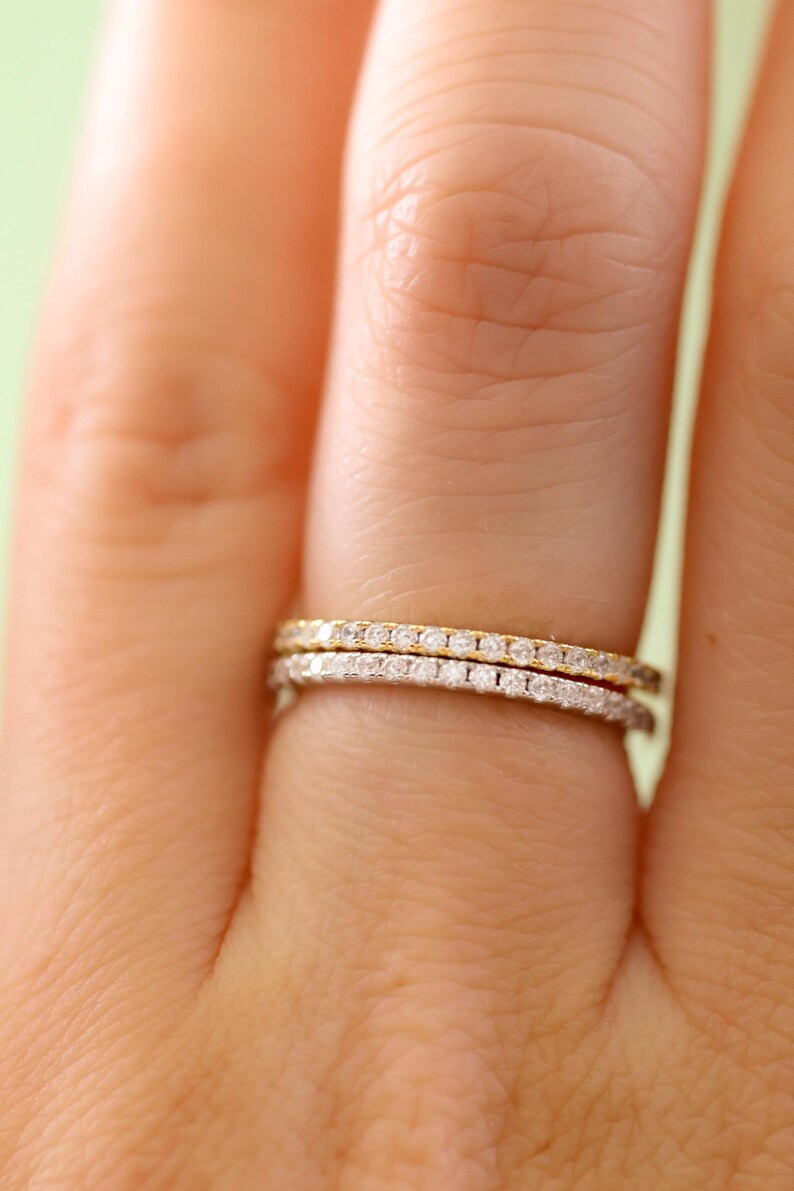 Paved Diamond Eternity Band Ring in 925 Sterling Silver 18k Gold