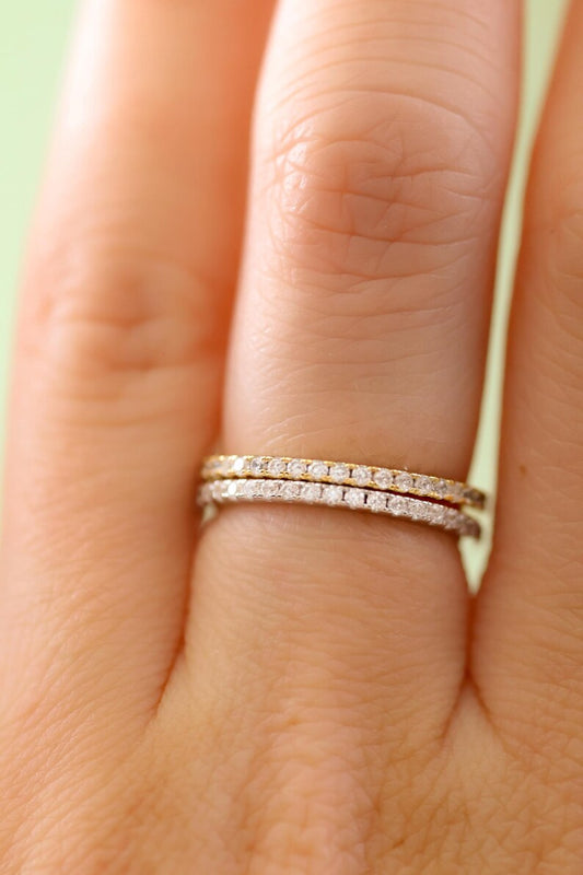 Paved Diamond Eternity Band Ring in 925 Sterling Silver 18k Gold