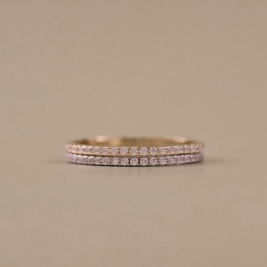 Paved Diamond Eternity Band Ring in 925 Sterling Silver 18k Gold