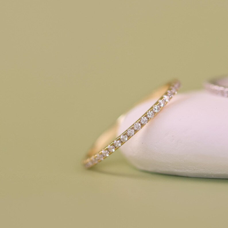 Paved Diamond Eternity Band Ring in 925 Sterling Silver 18k Gold