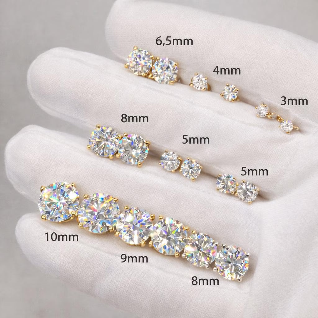 Certified VVS1 Moissanite Diamond Earrings · Screw Back · Round Cut Studs 925 Sterling Silver · 0.44ctw to 8ctw · Ethical Sourcing