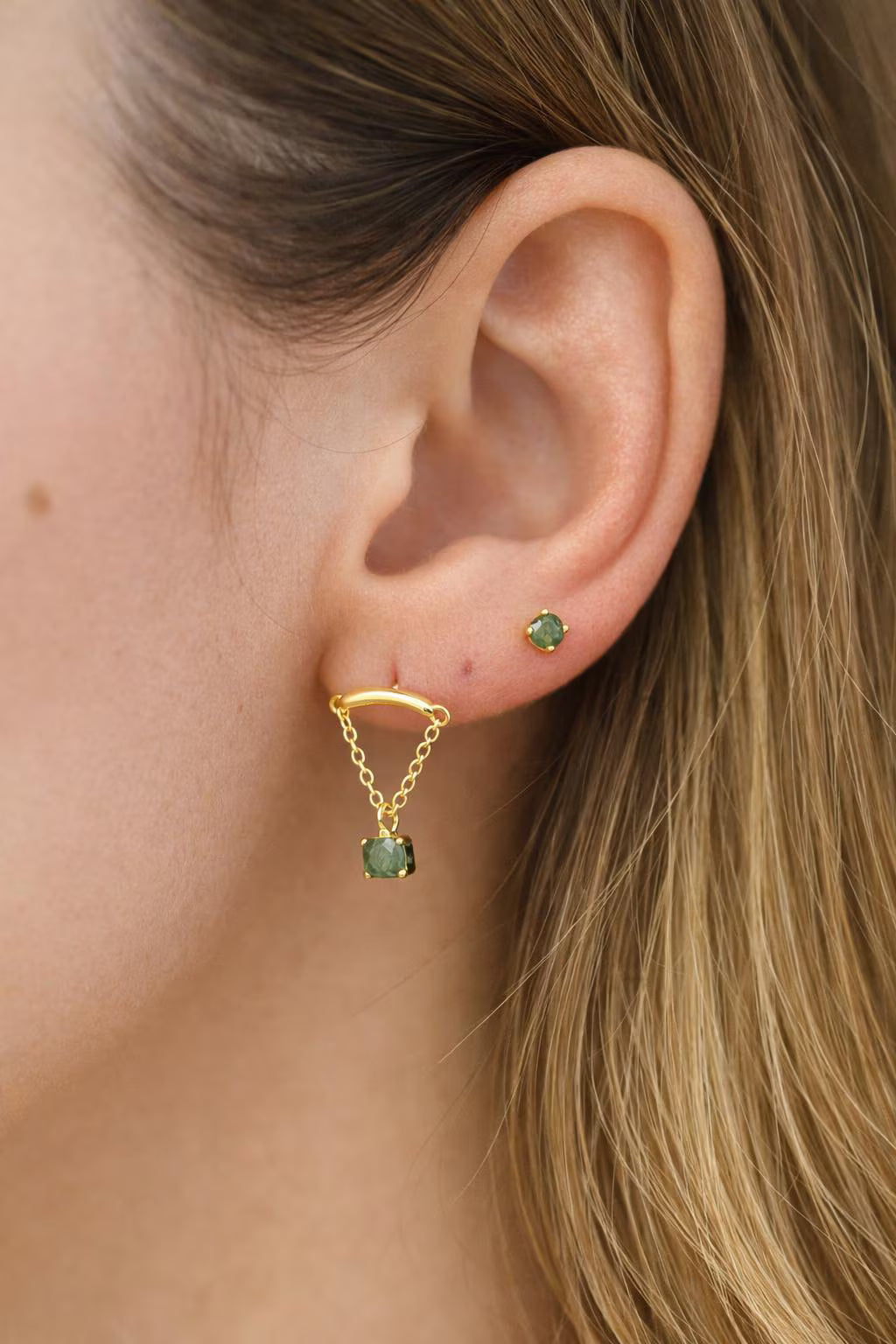 Natural Agate Moss Flat Back Earrings