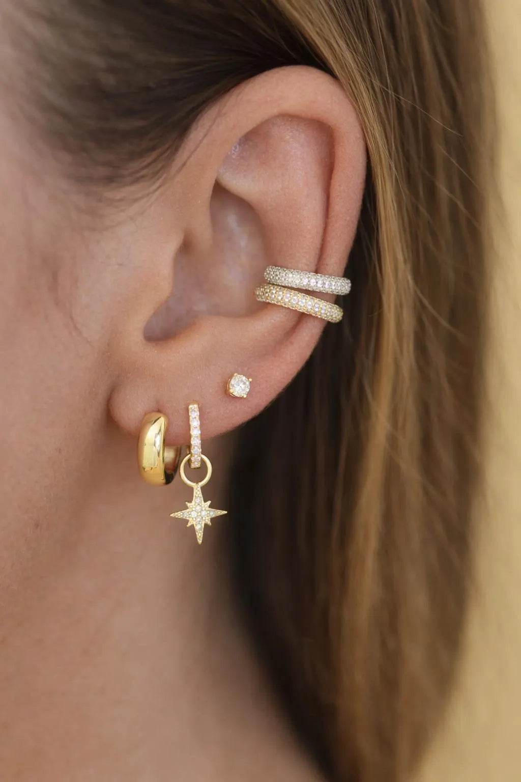 Minimalist Diamond Paved Ear Cuff in 925 Sterling Silver 18k Gold