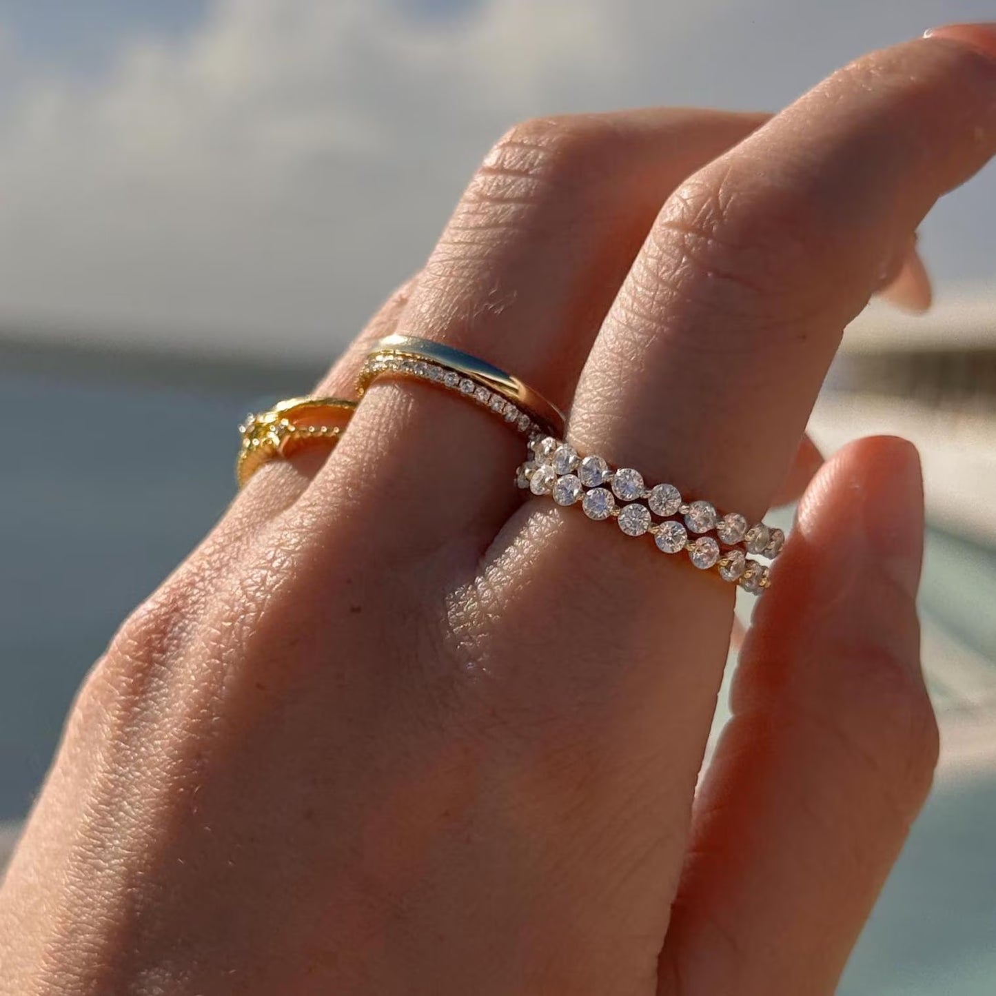 925 Full Eternity Diamond Band Ring  · Round Brilliant Cut · Anniversary Engagement Thick Gold Ring · Classic Stackable Ring · Comfort Fit