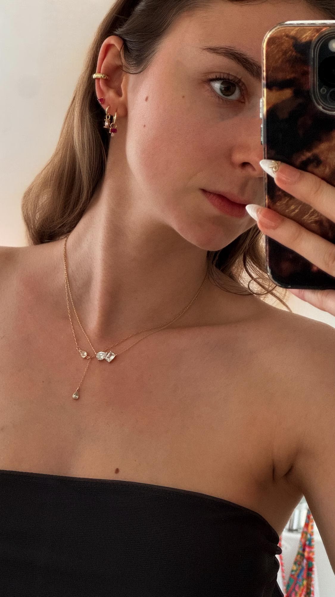 Toi et Moi Aesthetic Dainty Cubic Zirconia Necklace 925 Silver Gold · Pendant Necklace with Emerald Cut & Teardrop Gemstones