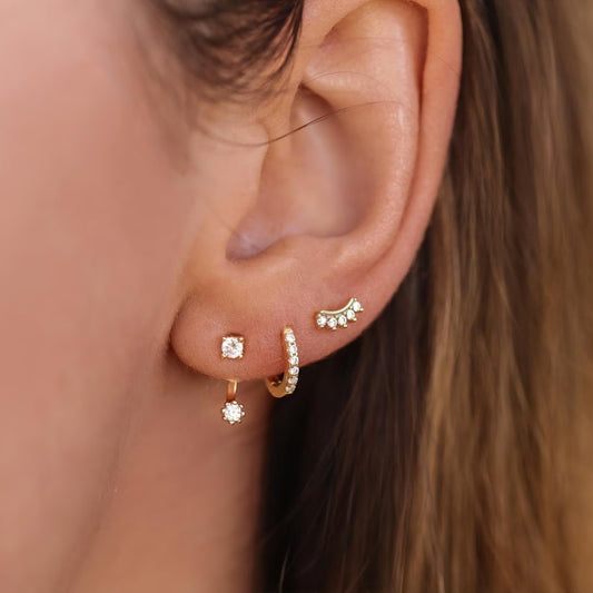 Set of 3 925 Sterling Silver Diamond Earrings · Diamond Gold Hoops Gift For Her