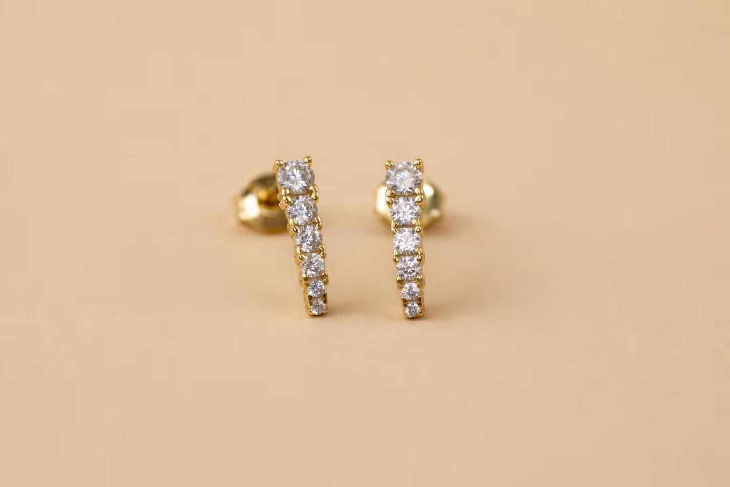 CZ Bar Drop Earring in 18k Gold 925 Sterling Silver · Minimalist Diamond Drop Bar Stud Earrings