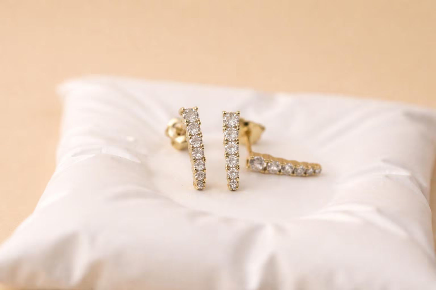 CZ Bar Drop Earring in 18k Gold 925 Sterling Silver · Minimalist Diamond Drop Bar Stud Earrings