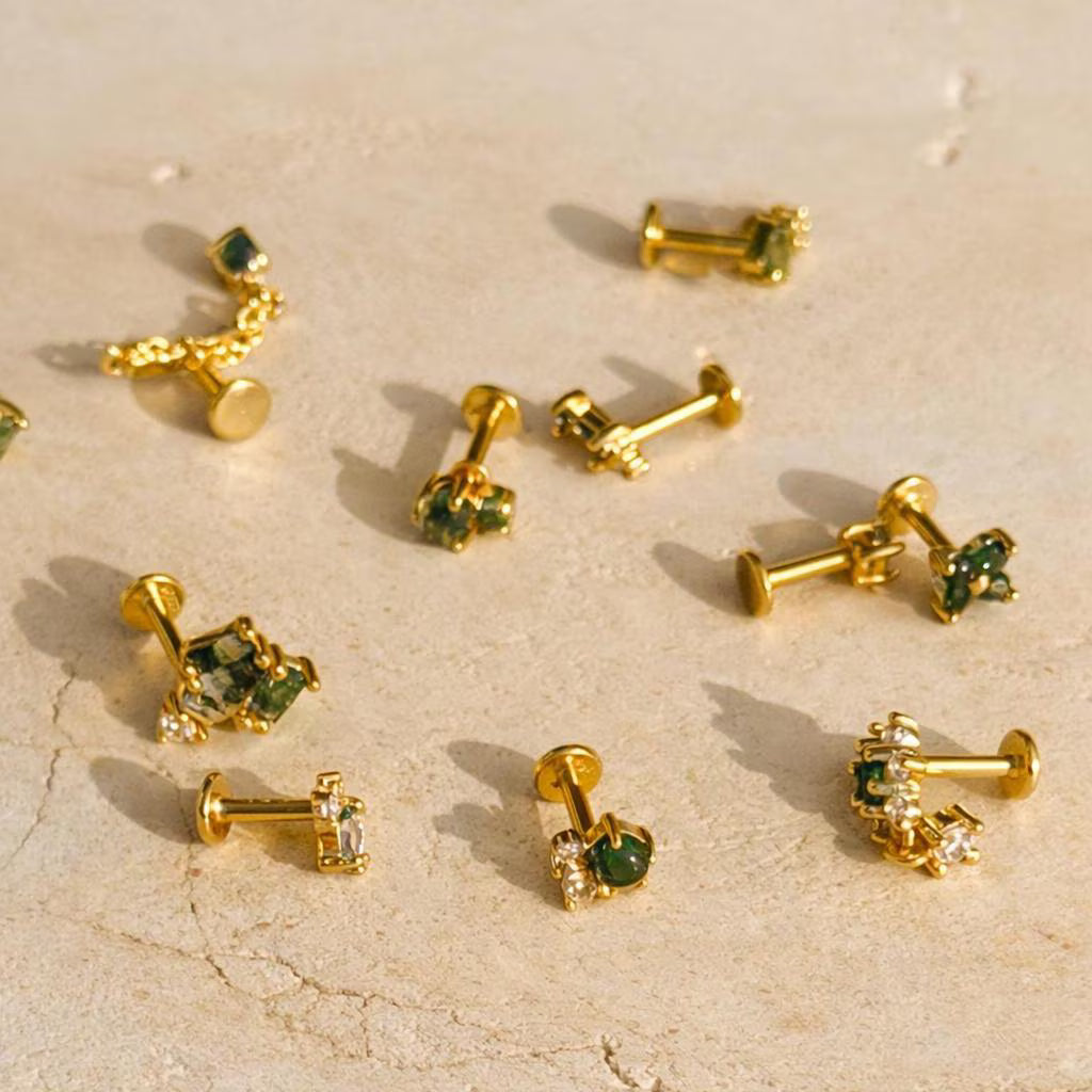 Natural Agate Moss Flat Back Earrings