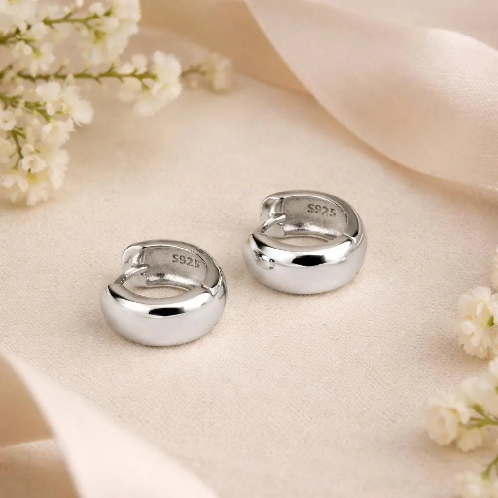 12mm · Chunky 18k Gold Hoops Earrings 925 Silver · Minimalist Thick Creoles