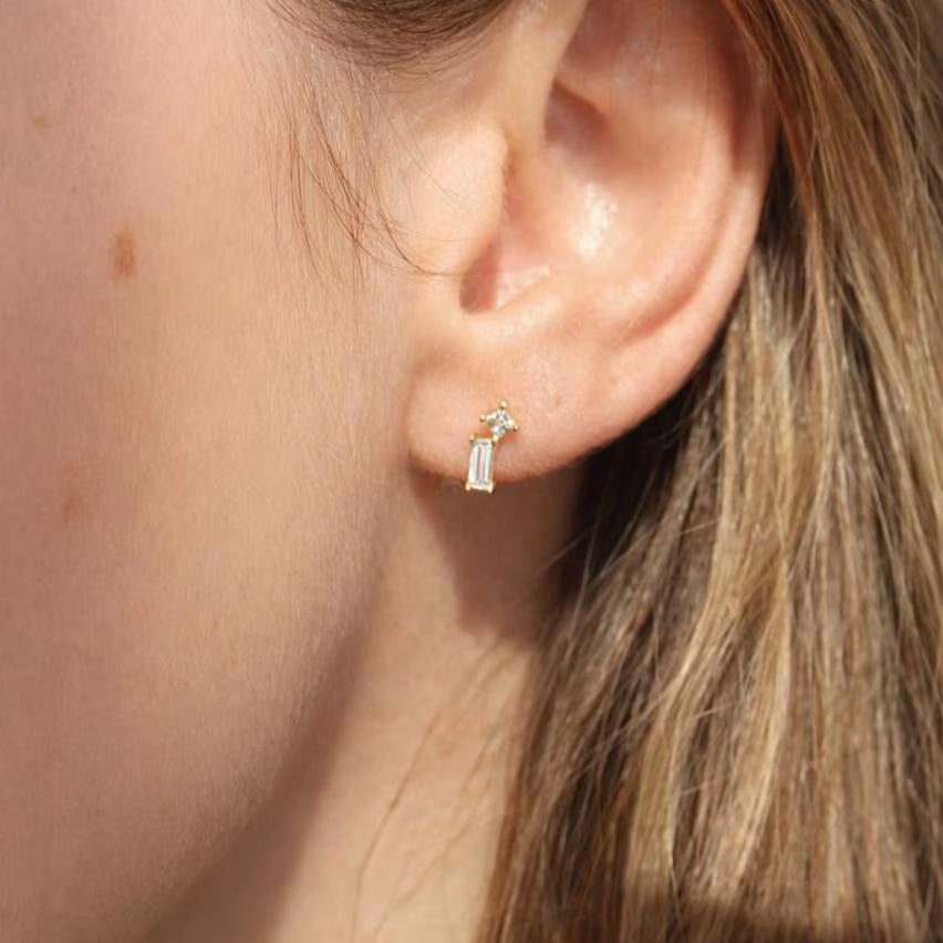 18k Gold Vermeil Multi Baguette Stud Earrings
