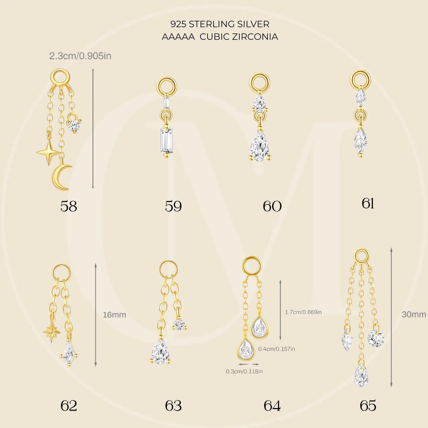 Sterling Silver 925 Add on Earring Charm · Build Your Own Earrings · Water Drop Diamond Charm for Hoops · One charm per quantity · Tassel
