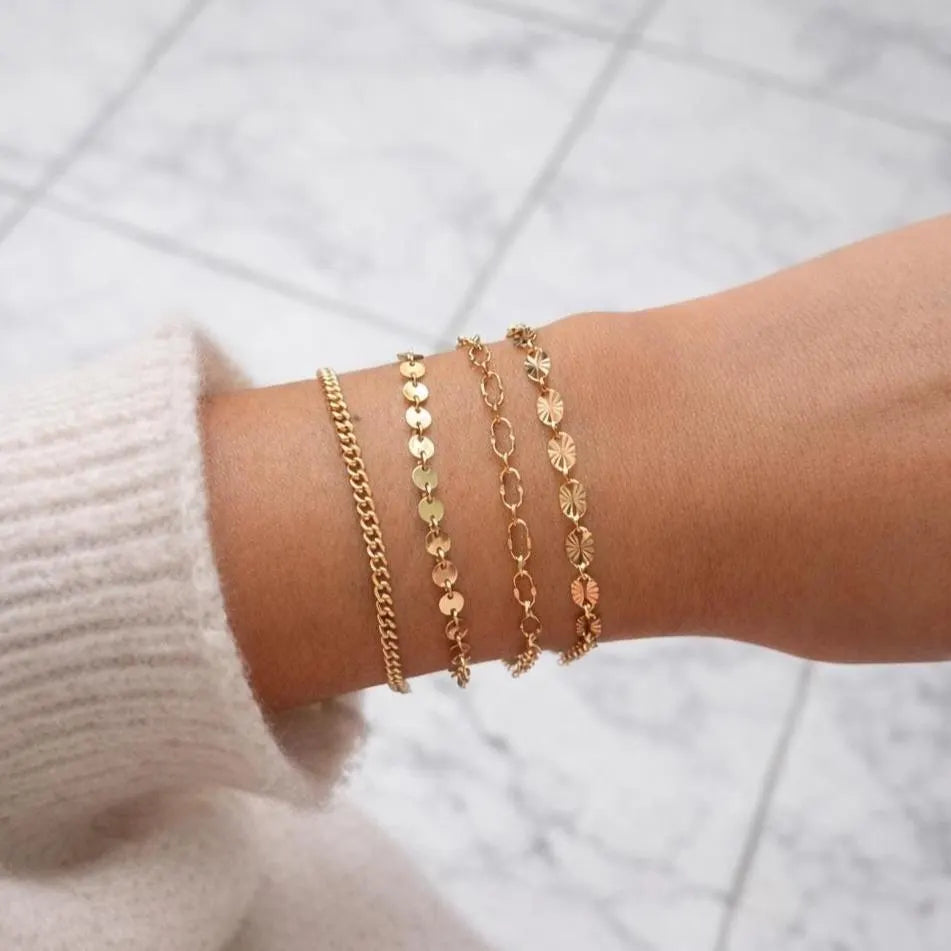 14k Gold Filled Chunky Bracelet · Sunburst Sequin Custom Length Chain