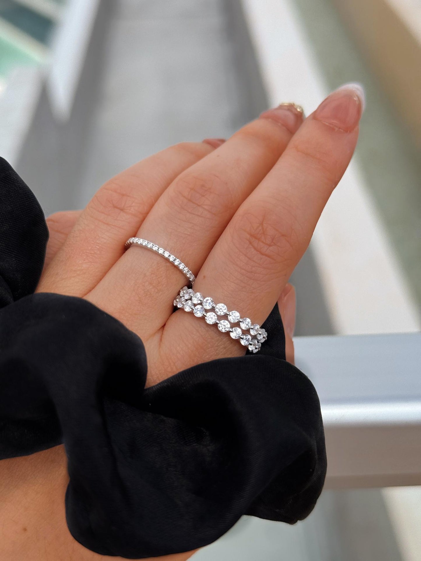 925 Full Eternity Diamond Band Ring  · Round Brilliant Cut · Anniversary Engagement Thick Gold Ring · Classic Stackable Ring · Comfort Fit