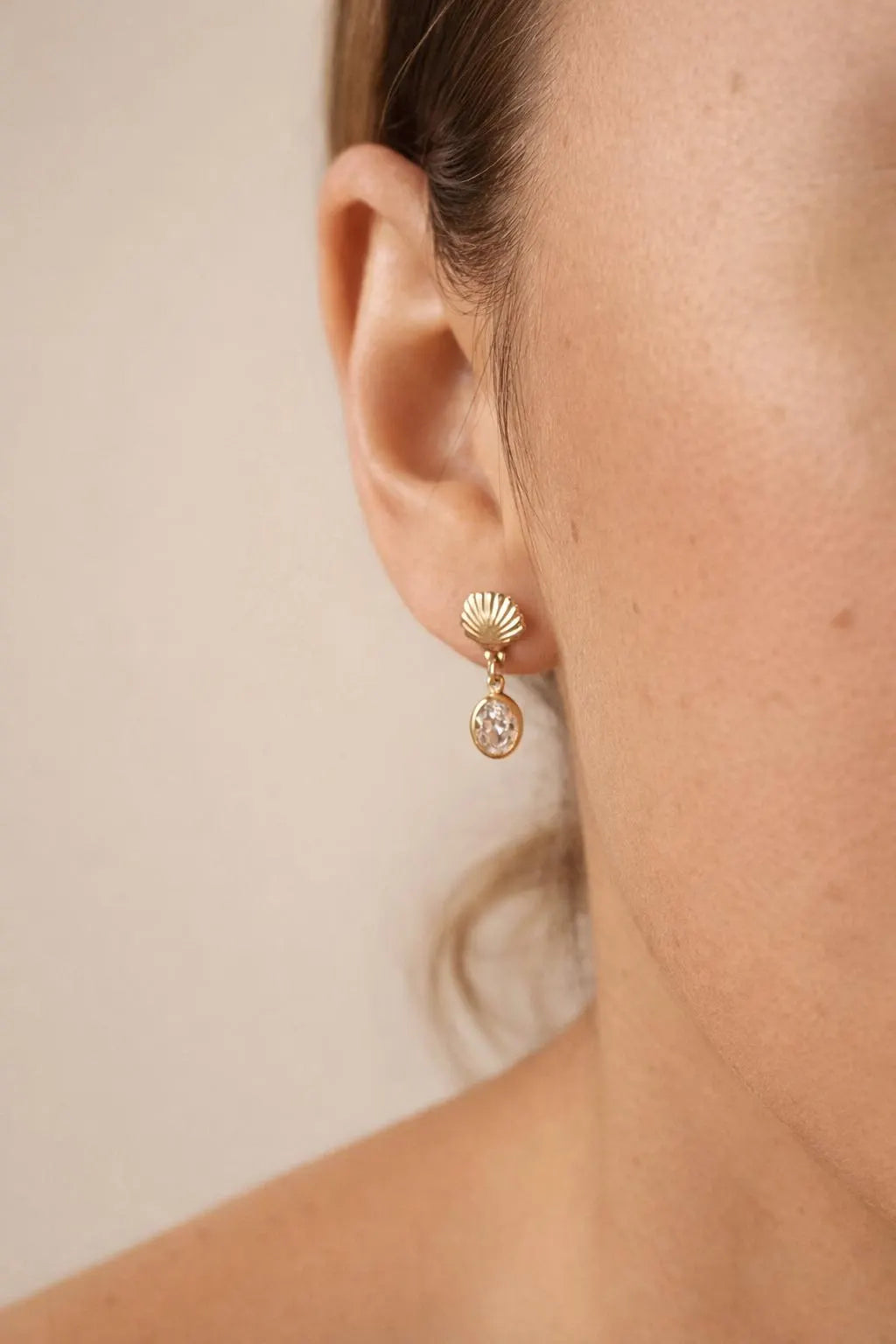 14k Gold Filled Minimalist Bow Shell and Heart Earrings · Diamond Drop Charm