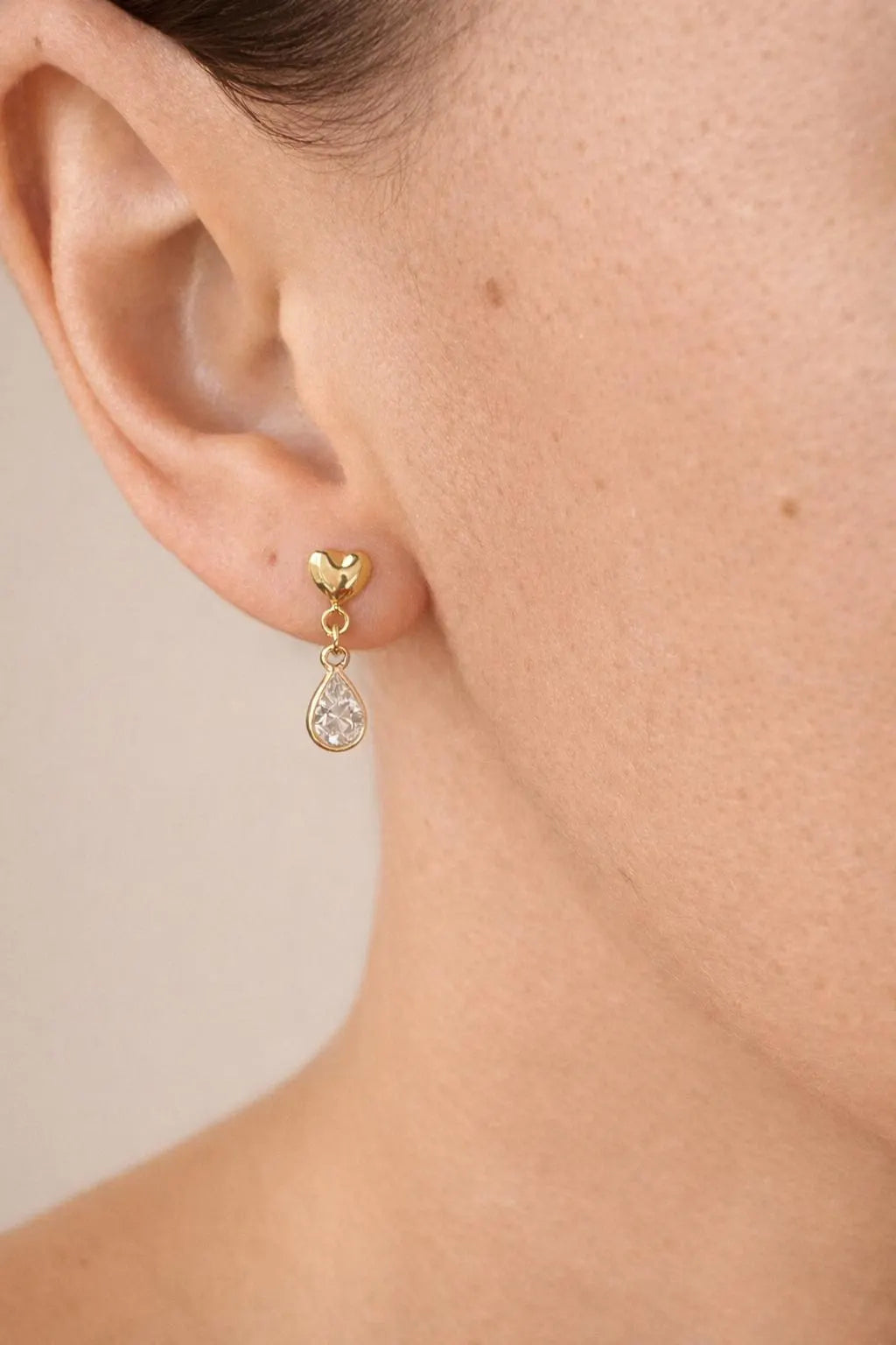 14k Gold Filled Minimalist Bow Shell and Heart Earrings · Diamond Drop Charm