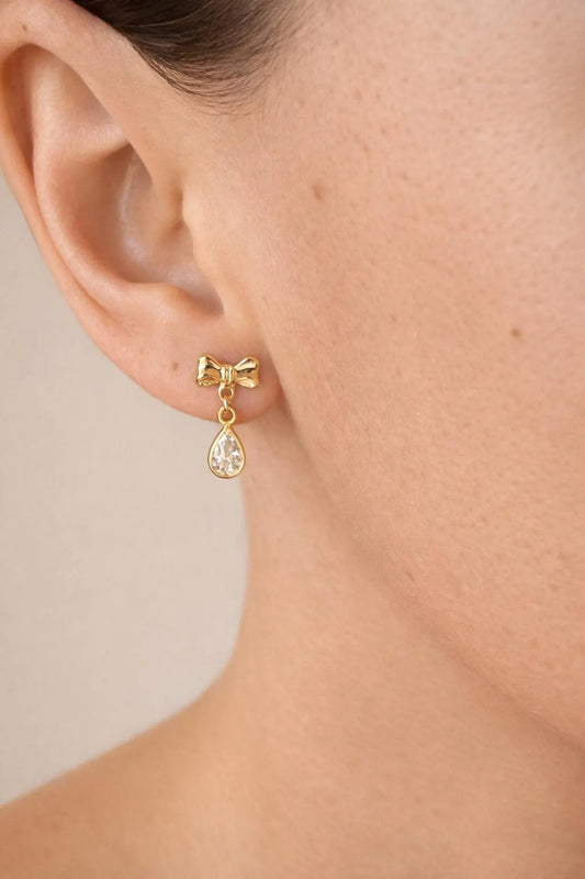 14k Gold Filled Minimalist Bow Shell and Heart Earrings · Diamond Drop Charm