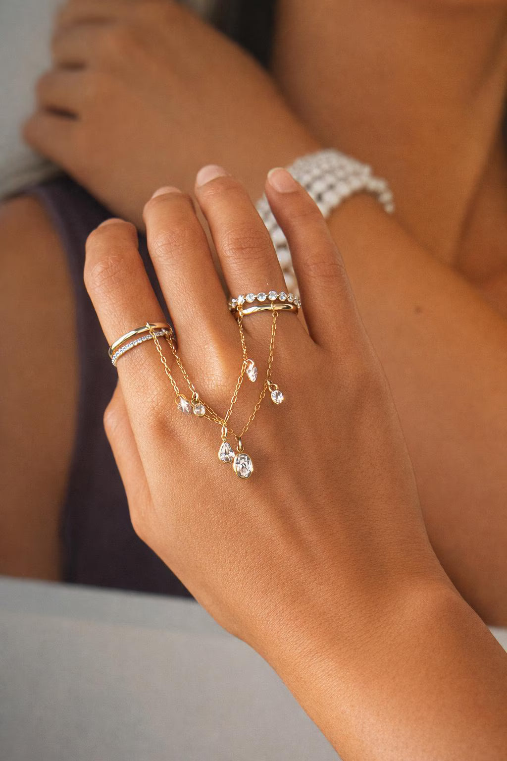 Connector Chain for Rings · Diamond Chain Band Ring · 14k Gold Filled Hand Ring Chain Add On · Easy DIY · Single Chain Piece