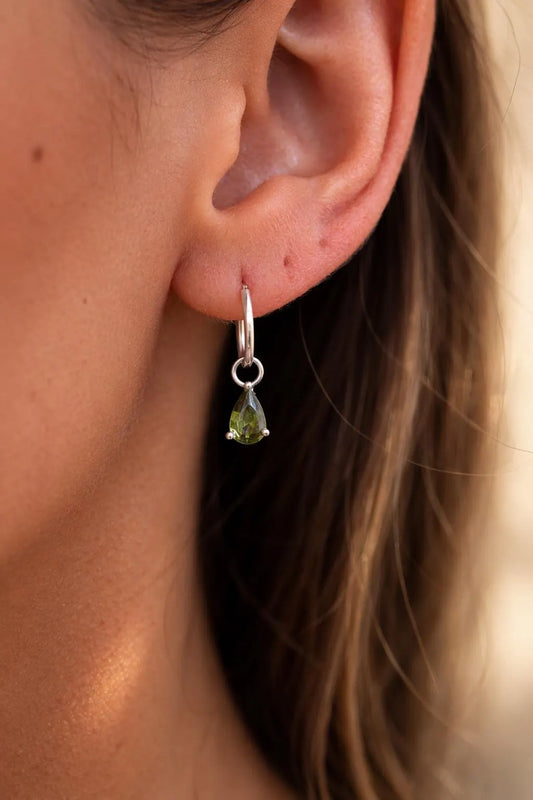 ss925 Olive Add on Earring Charm · Build Your Own Earrings · Green Water Drop Charm for Hoops · One charm per quantity