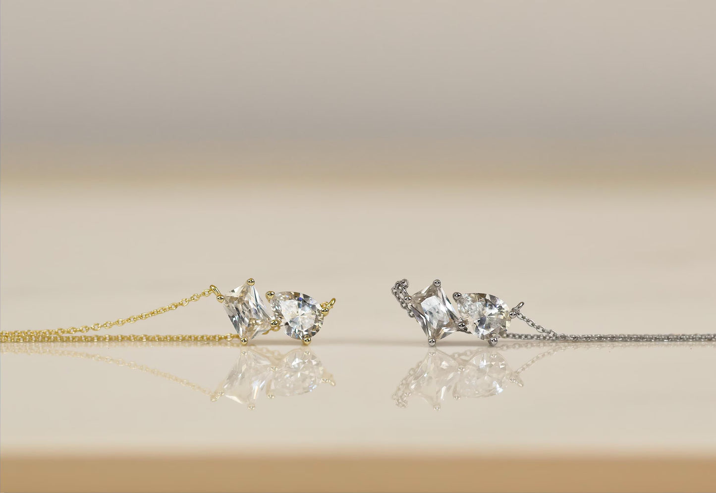 Toi et Moi Aesthetic Dainty Cubic Zirconia Necklace 925 Silver Gold · Pendant Necklace with Emerald Cut & Teardrop Gemstones