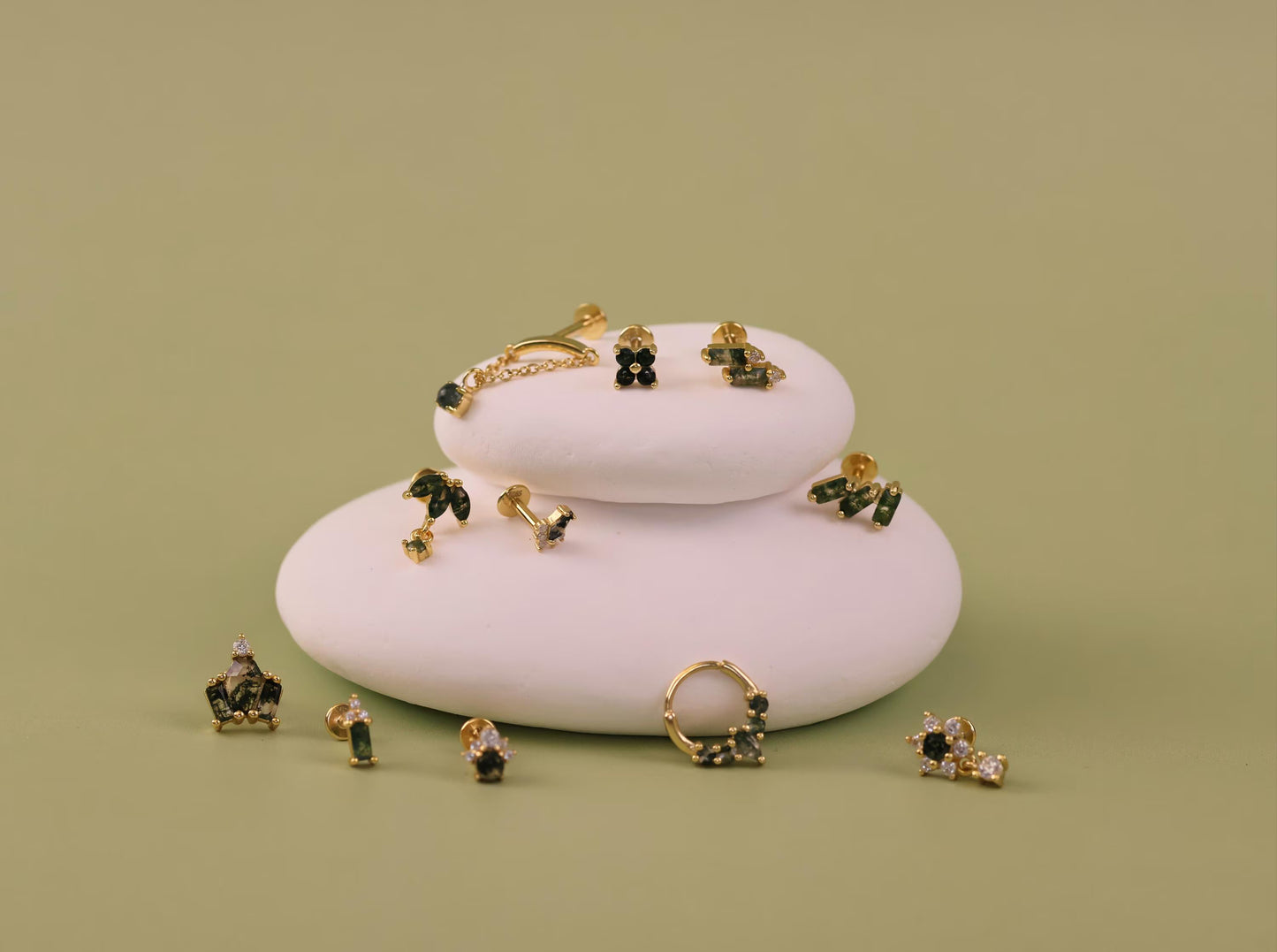 Natural Agate Moss Flat Back Earrings