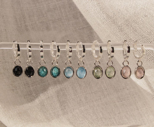 Gemstones Drop Earrings in 925 Sterling Silver ∙ Multifaceted Natural Dangling Gemstone Hoops