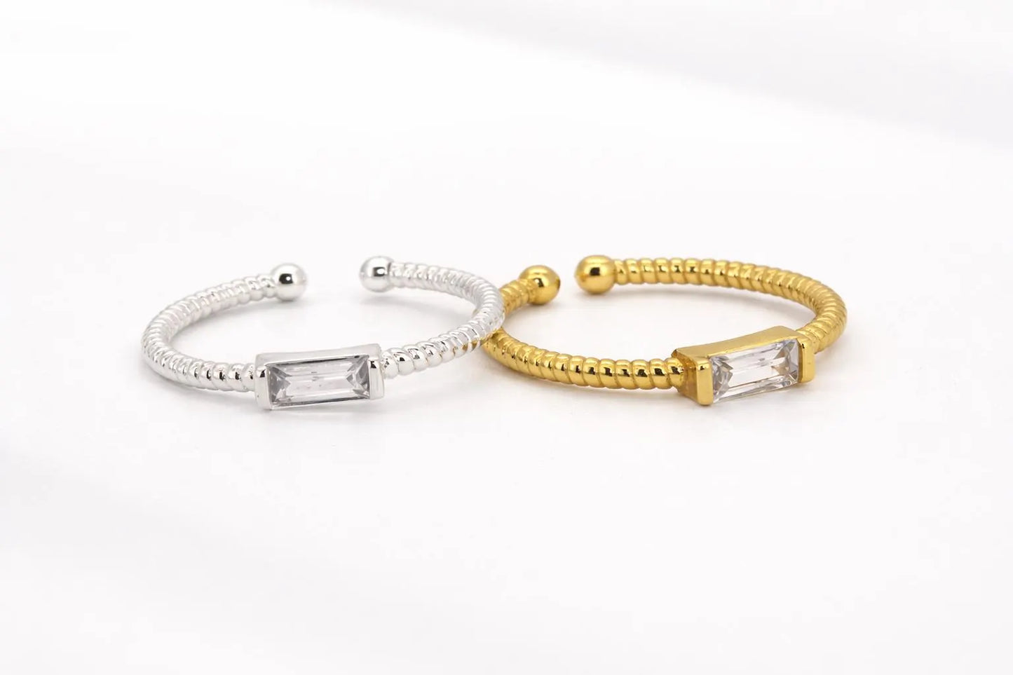 Dainty Baguette Ring in 925 Sterling Silver gold plated ∙ Fine Stackable rings ∙ 100% silver ∙ Sparkling Ring ∙ Thin Twisted Band Ring