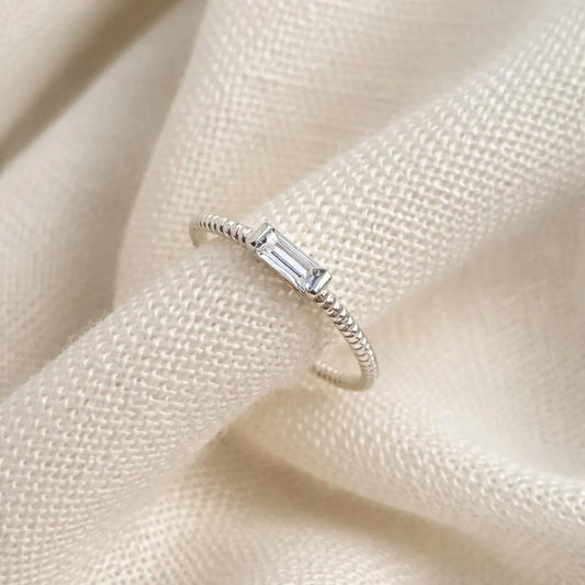 Dainty Baguette Ring in 925 Sterling Silver gold plated ∙ Fine Stackable rings ∙ 100% silver ∙ Sparkling Ring ∙ Thin Twisted Band Ring