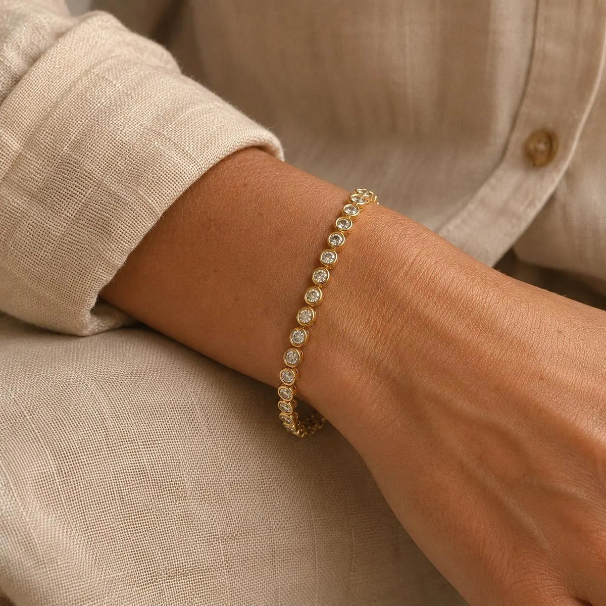 18k Gold Tennis Round Bracelet for Her · Diamond Bracelet · Bezel Tennis Bracelet
