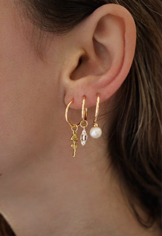 ROSE - Double Dipped Gold Rose Pendant Earrings | Gold Filled Hoops Drop Earrings | Flower Charm