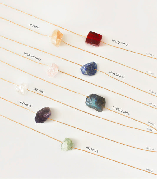 Gemstone Raw Crystal Necklace in 14k Gold Filled · Natural Freeform Stones · Labradorite Moonstone Peridot Rose Quartz Carnelian Necklace