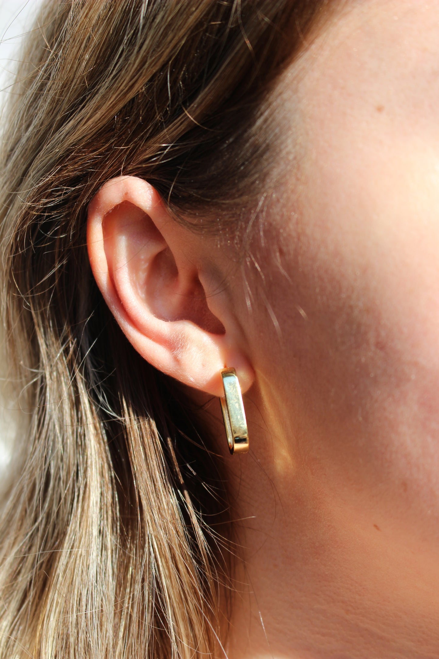 Boucles d'oreilles Or Vermeil 18k Waterproof ∙ Hypoallergene ∙ Créoles rectangulaire∙ Anneaux ovales