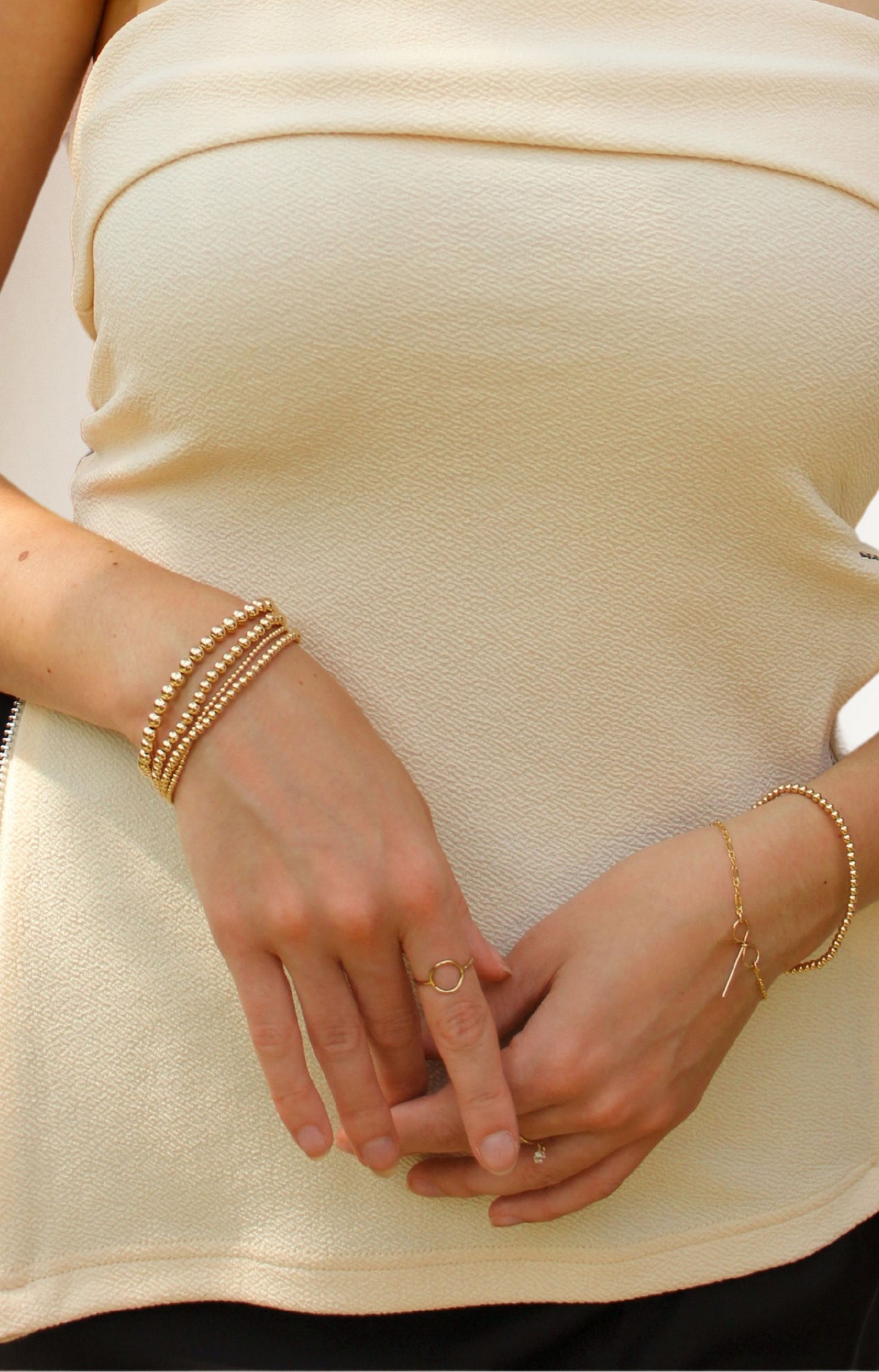 Stretchy Genuine 14K Gold Filled Beaded Bracelets for Women ∙ Gold Fill Beaded Bracelet ∙ Popular Classic Gift ∙ Waterproof ∙ 6.5inches